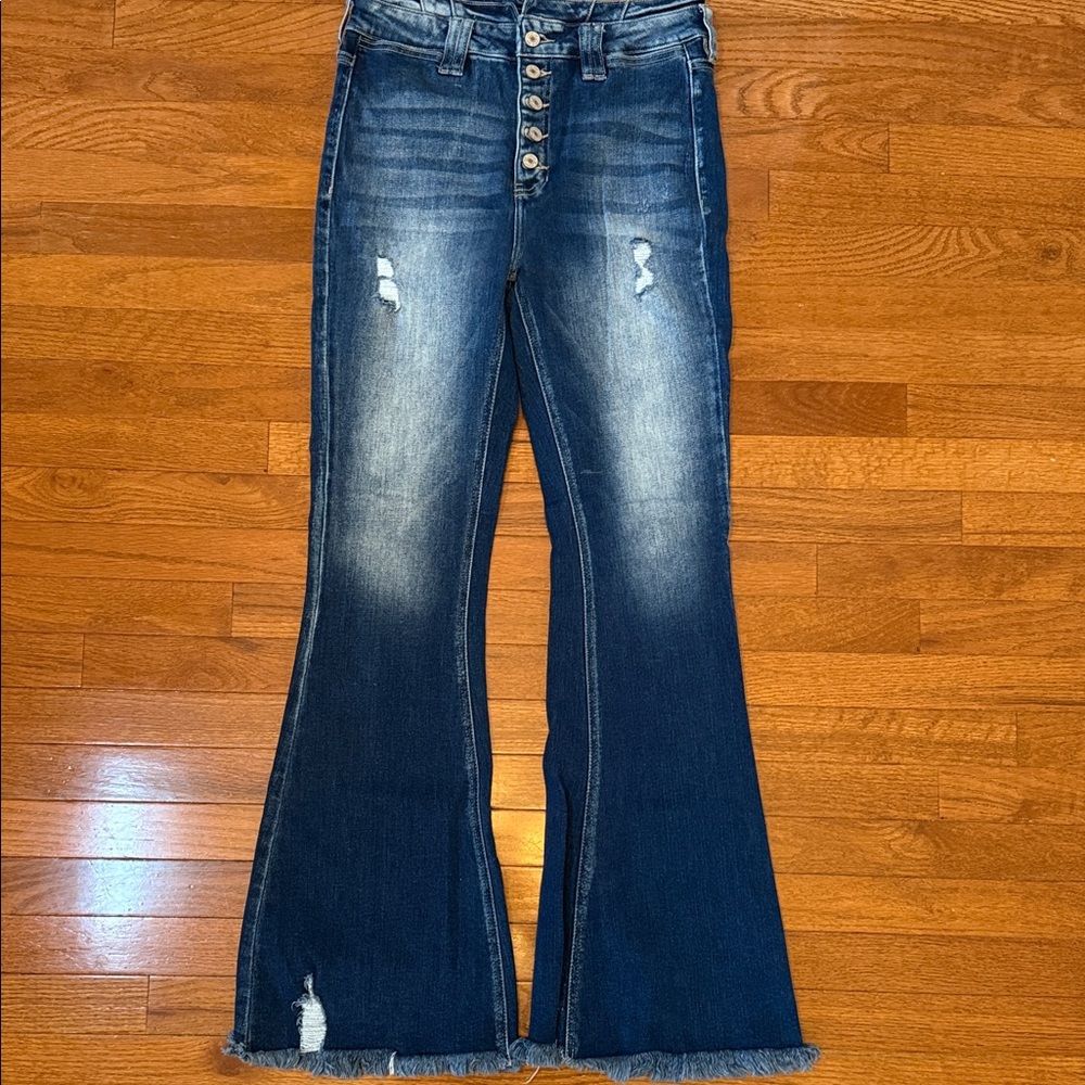 KanCan Medium Blue Distressed Flare Jeans